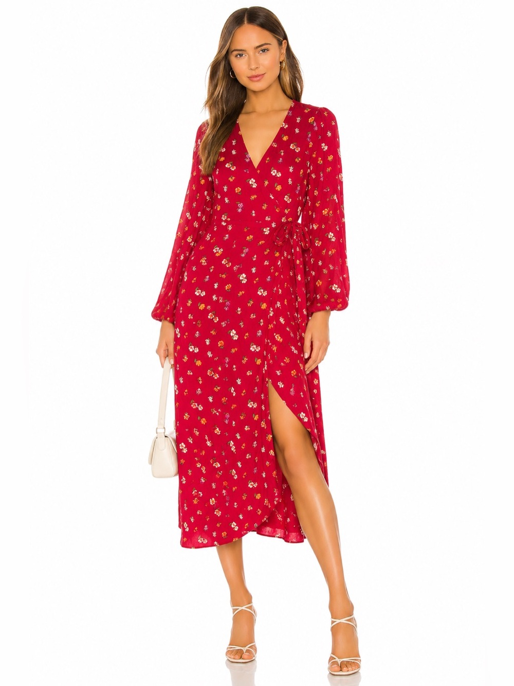 Sportsgirl Red Floral Long Sleeve Wrap Dress